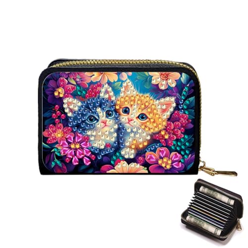 Santiway DIY Diamond Art Painting Kit - PU Leather Credit Card Holder Wallet & Coin Purse with Cat Pattern, Zipper Organizer 4.33x3.14in for Adults - style: Cat