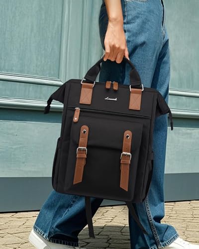 LOVEVOOK Laptop Backpack for Women with Giant Tumbler Holder Pocket,15.6 inch Waterproof Travel Backpack Purse Computer Laptop Bag - color: Black-brown With Cup Holder, size: 15.6 inch