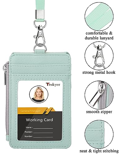 Teskyer ID Badge Holder with Lanyard, Lanyard Wallet, Lychee Mint Green - color: Lichee Light Green, size: 3.1" x 4.7"