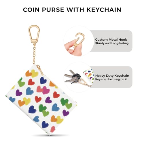 Love Heart Keychain Coin Purse for Women, Small Cute Change Pouch | Zipper Key Chain Purse, Little Mini Zip Pocket, PU Leather, Travel Wallet for Girls, Coin Cash Holder, Key Ring, Women Gifts - color: Love Hearts