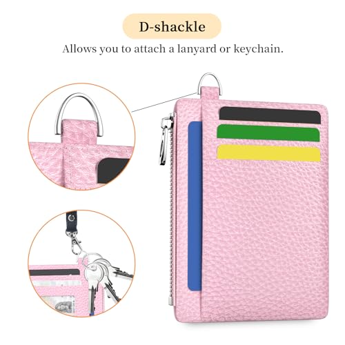 Hancynir Minimalist Slim Wallet Women Credit Card Holder, RFID Small Cute | Zipper Pocket Wallet, Thin Travel Coin Purse, Ladies Women Gifts, Key Chain Card Case, 6 Card Slots, ID Window, PU Leather - color: 01-Lichee PK Bling Wallet