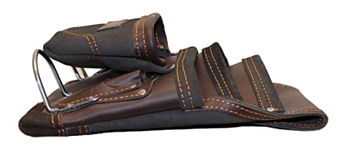 Leather Tool Pouch for Carpenter | Best for Electricians, Plumbers, Handyman and Framers | 10 Pockets with 2 Stainless Steel Hammer Holders - color: Dark Brown
