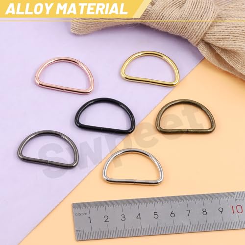Swpeet 48Pcs 4 Sizes Rose Gold Metal D Ring & Rectangle Adjuster Triglides Slides Buckle & D Ring Swivel Lobster Clasp Kit, Semi-Circular D Rings Roller Pin Buckles Swivel Snap Hook for Belt - color: Rose Gold