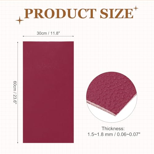 MECCANIXITY Thick Full Grain Leather Sheet, 23.6 x 11.8 Inch Natural Cow Leather 1.5-1.8 mm Fabric Pieces for DIY Craft Furniture Office Belts Notebook Covers,Fashion Red - color: Fashion Red, size: 23.6 x 11.8 Inch