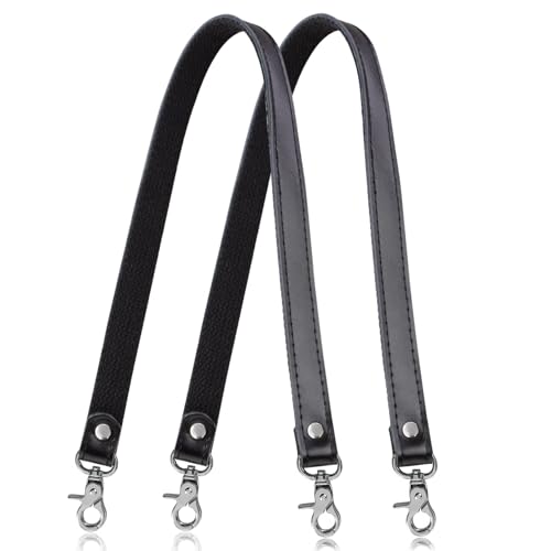 Allzedream Genuine Leather Purse Strap Sewing Canvas Replacement Handbag Shoulder Bag 2 Pcs - color: Black, Silver Hardware