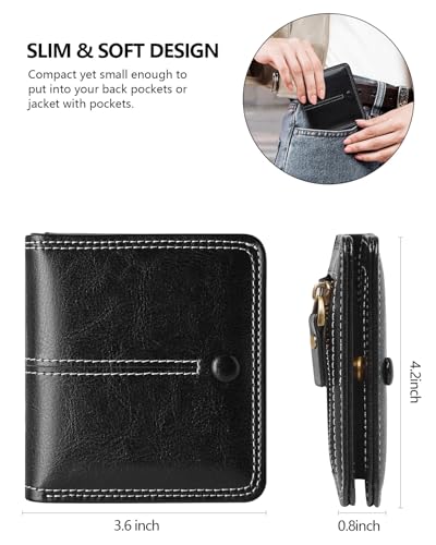 TFKGS Slim Wallet for Women RFID Wallet Women Small Wallets Woman Thin Credit Card Holder RFID Blocking Bifold Compact Pocket Ladies Leather Black Mini Purse - color: 4-Upgrade-Wax-Black