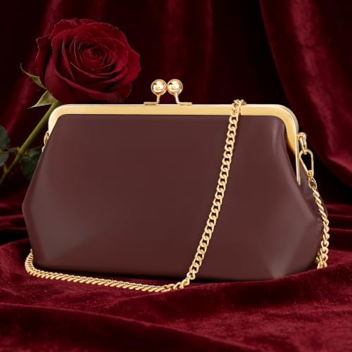 Women's Kiss Lock Bag Evening Clutch Purses Kiss Clasp Crossbody Bag Handbag Formal Evening Purse Messenger - color: Coffee