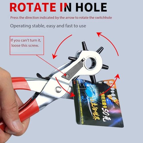 Heavy Duty Leather Hole Punch Tool for Belt and Strap Adjustable Rotary Hole Puncher with 6 Size Punches Ideal for Leather DIY Projects Dog Collars Saddles and Crafts Durable