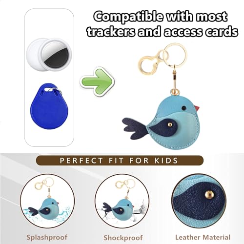 BORKUANA PU Leather Keychain holder Protective Case Compatible with AirTag - color: Bird E