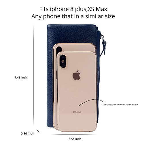 Bveyzi Women Soft Leather RFID Blocking Bifold Slim Wallets Ladies Credit Card Holder Double Zipper Pocket - color: Deep Blue