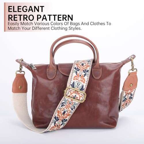 Purse Strap Replacement Crossbody Adjustable Bag Strap Retro Jacquard Embroidery Wide Shoulder Strap for Women Handbags - color: Navy Brown Flowers