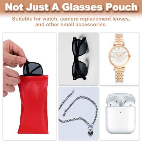 PATIKIL Squeeze Top Sunglass Pouch PU Leather Soft Eyeglass Pouch Portable with Eyeglass Cloth - color: Misty Blue