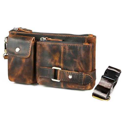 Water Resistant Canvas + Leather Hiking Riding Travel Fanny Waist Pack Small Phone Pouch For Men Women FB811-29 (Z-8135-100% Leather) - color: Z-8135-100% Leather