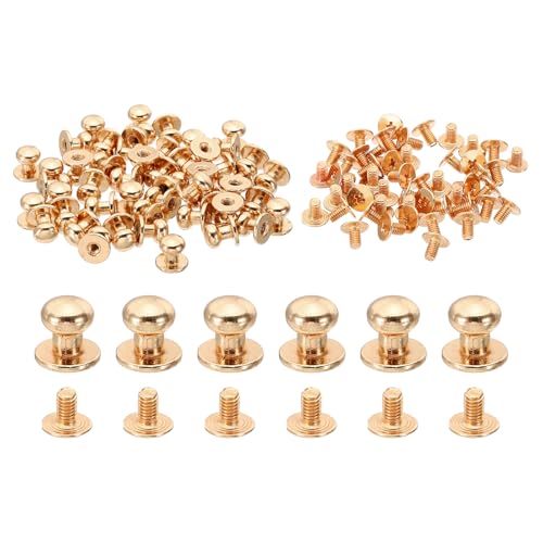 PATIKIL 7mm Leather Rivets, 30 Sets Round Button Head Studs Metal Screw Studs Posts Chicago Screws Rivet for Clothing Leather Crafts, Gold Tone - color: Gold, size: 7mm