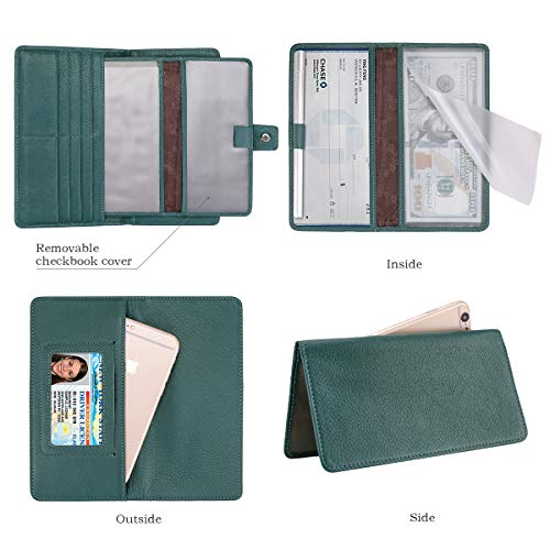 Itslife Womens Wallet,Large Capacity RFID Blocking Leather Wallets Credit Cards Organizer Ladies Wallet with Checkbook Holder - color: Green