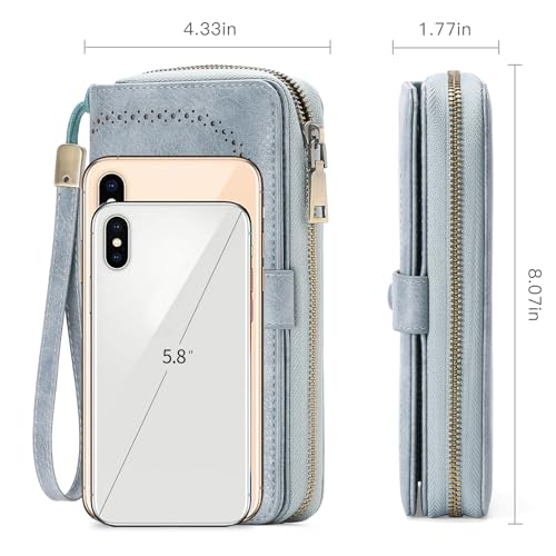 GAEKEAO Leather Credit Card Holder Wallet for Women RFID Blocking Large Capacity Bifold Zipper Card Case Organizer with Wristlet 45 Slots - color: Type 1 12 Retro Ocean Blue