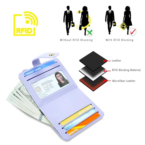 Airkit Small Wallet Women RFID, PU Leather Card Holder with Keychain - color: Lavender