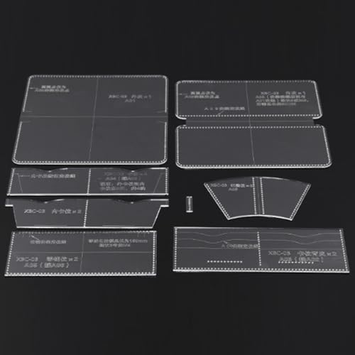 8pcs Acrylic Long Wallet Template for DIY Cutting Pattern | 1:1 Scale, Faux Leather Pattern Making, Protective Kraft Paper, 1.1-8.3 In Range