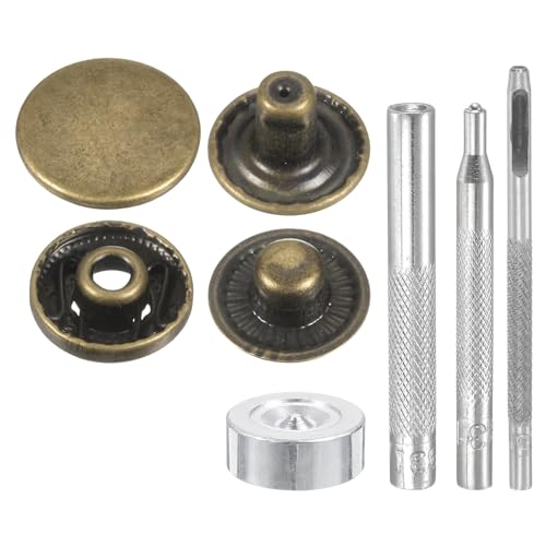 HARFINGTON 24Set Leather Snaps Fasteners Kit 15mm Dia Brass Press-Stud Cap Button 2.76" Length Metal Snap Buttons with 4 Install Tools for Coat Bag Leather Marine Boat Canvas, Bronze - color: Bronze, size: 15mm