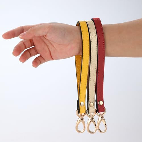 Genuine Leather Wristlet Strap - Universal Hand Lanyard Replacement - color: Gold - Red