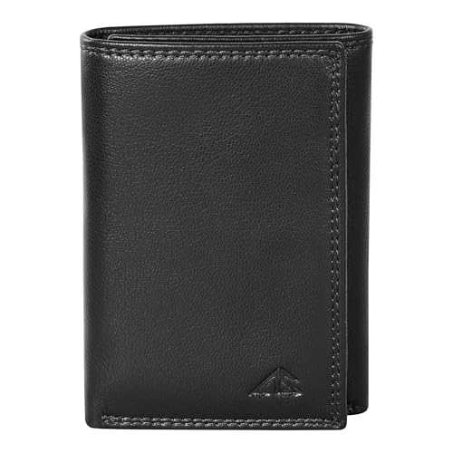 ASAD Leather Slim Everyday Trifold Wallet with ID Window and Multiple Card Slots | Genuine Leather Double Stitched RFID Blocking Stylish | Gift for Him | Black - color: Black