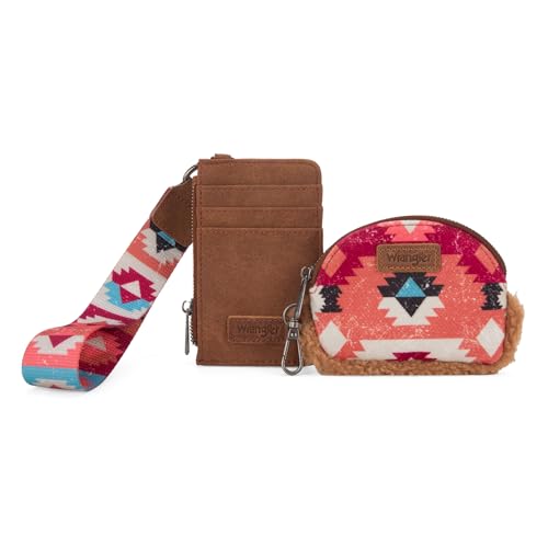 Wrangler Western Keychain Wristlet Wallets for Women Dual Pouch Wristlet Sherpa Coin Purse for Women Keychain Card Holder WG166-W0051BR - color: Multicolor