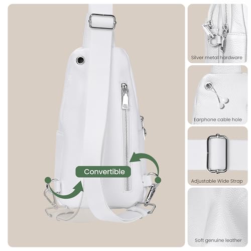 befen Genuine Leather Sling Bag for Women Anti-Theft Crossbody Chest Bags Fanny Packs for Travel with RFID Card Slots | Real Leather, Anti Theft, RFID Blocking, 3 Card Slots, Anti Pocket Bag, Multi Pockets, Travel Purse - color: White