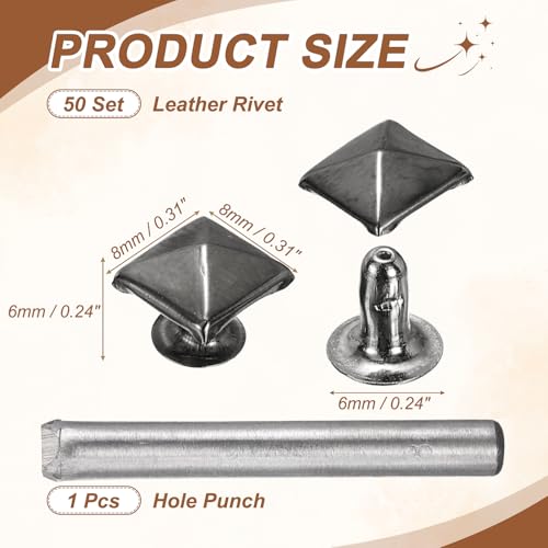 HARFINGTON 50pcs Pyramid Rapid Rivet 8mm Leather Rivets Rapid Punk Spikes Leathercraft Decoration with Hole Punch for Rock Nailheads Clothing Belts Bags Shoes, Grey - color: Gray, size: 8mm