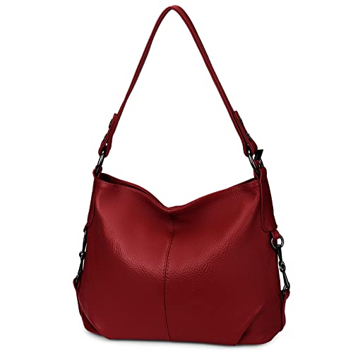 YALUXE Women's Real Leather Shoulder Bags Hobo Handbags Purse Crossbody Bag - color: Z1 Red
