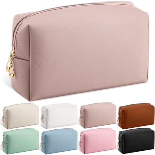 Kigeli Leather Makeup Bag PU Leather Cosmetic Pouch Wide-open Waterproof Toiletry Organizer with Dividers Travel Bag Birthday Valentine's Day Gifts for Women Friend Sister Daughter BFF(Nude Pink) - color: Nude Pink