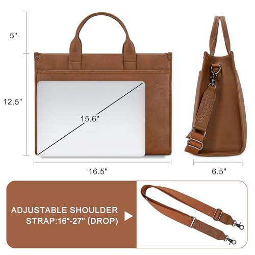 Wrangler Laptop Bag for Women 15.6 Inch Vintage Work Tote Bag for Business Briefcase Handbag with Adjustable Shoulder Strap - color: Brown