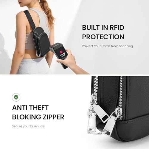 befen Genuine Leather Sling Bag for Women, Anti Theft Crossbody Chest Bags | Leather Fanny Packs for Travel with RFID Card Slots for Daily Travel - color: Black
