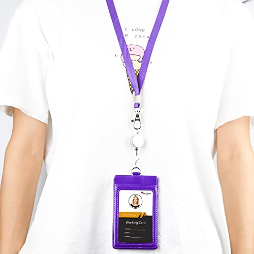 Teskyer Badge Holder with Retractable Lanyard, Vertical Purple | Durable Nylon Lanyard, Rear Card Pocket, Scan Without Removing Card, Built to Last, Work & Cruise Ready - color: Deep Purple, size: Vertical