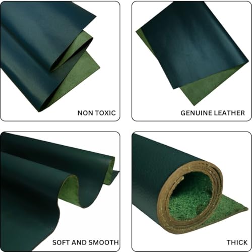 Genuine Leather Hide | 1.3-1.5 mm Thick | Full Grain Leather Sheet & Pieces for LeatherCrafting and Leatherworking Projects by Kozmo (Charcoal Green-Litchi Embossed, 06"X12") - color: Charcoal Green-litchi Embossed, size: 06"X12"