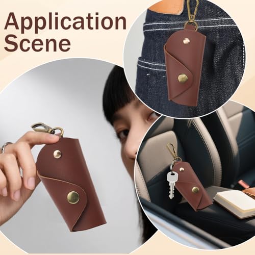 2PCS PU Leather Key Wrap Cover for Motorcycle Portable Protective Keyring Pouch - color: Black,brown