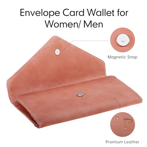 Women's Card Wallet Envelope Style Credit Card Holder, RFID Blocking, Vegan Leather, Coin Pocket, 2 ID Windows, Bean Pink - color: Bean Pink