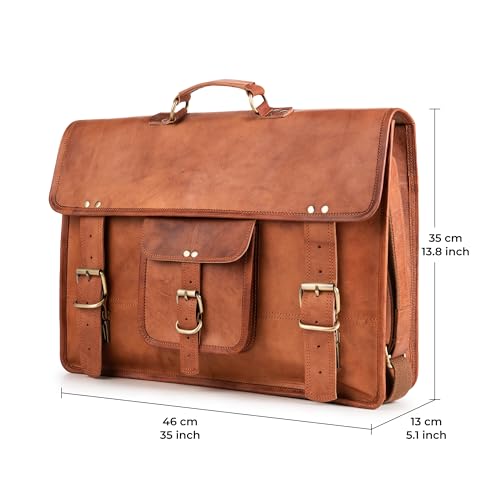 BERLINER BAGS Genuine Leather Messenger Bag For Men Berlin XXL- Brown | Briefcase For Travel & Work, Adjustable Strap, 17" Laptop Slot, Trolley Sleeve, Phone Pocket, Pen Loops, Key Carabiner - color: Brown Xxl