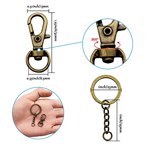 150Pcs Swivel Snap Hook Set,Swivel Clasps Lanyard Snap Keychain Hooks Lobster Clasp Split Key Rings with Chain and Jump Rings Bulk for Keychain Lanyard,Jewelry,DIY Crafts Supplies - color: Antique Bronze
