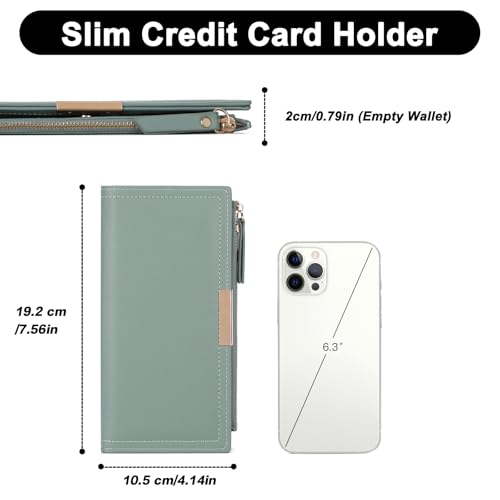 Slim Women's Wallet Ladies Credit Card Holder Bifold RFID Blocking - color: A08 Pea green