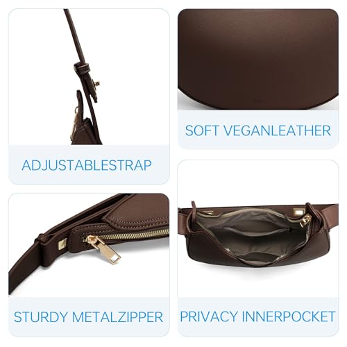 GEMIU Shoulder Purse for Women Classy Crescent Hobo Purse Slouchy Underarm Handbag with Wide Adjustable Strap - color: Coffee