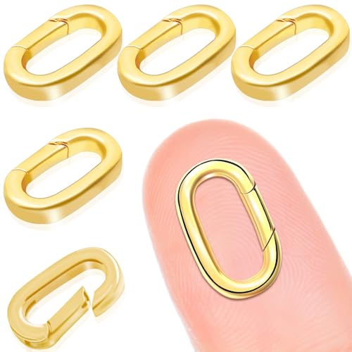5PCS Oval Clasp Carabiner Necklace Connector Stainless Steel Spring Clasps Bracelet Closures Keychain Lock Clasps Necklaces Clips Key Rings Bracelets Shortener for Jewelry Finding DIY Making Kit (A7) - color: 5PCS - Gold, size: Large (0.75*0.44in / 19.2*1
