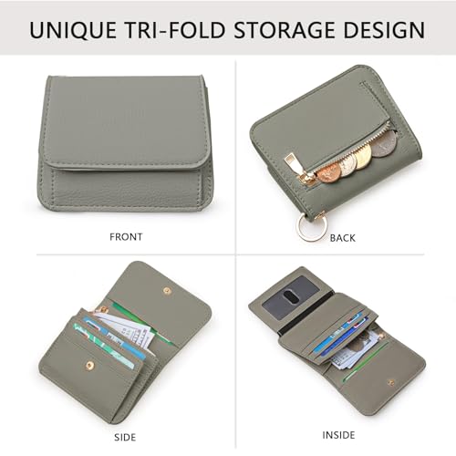 Keychain Wallet for Women,RFID Wristlet Wallet with Beaded Strap | Tri-Fold Design,6 Card Slots,ID Window,Zipper Coin Pocket,Lightweight Carry - color: Gray