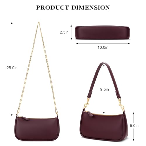 KKXIU Small Black Purse for Women, Cute Mini Shoulder Bag Zipper Closure | 2 Removable Straps, Retro Underarm Bags, Classic Crossbody Bag, Handbag for Women - color: Wine