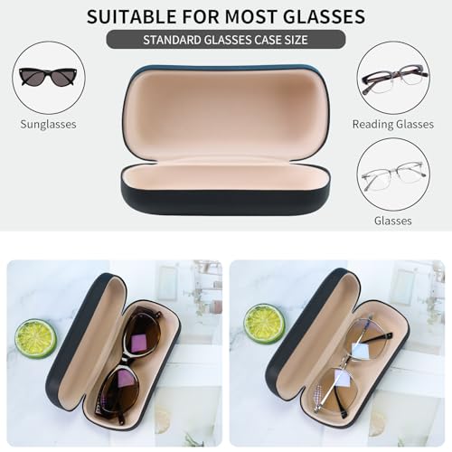 PERFECTSIGHT Sunglasses Case, Large Hard Shell Glasses Case, Cute PU Leather Protective Eyeglasses Case for Women Men - color: Black