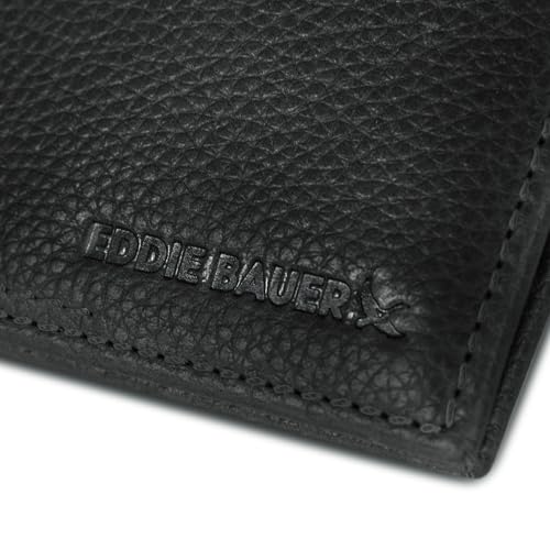 Eddie Bauer Men Signature Trifold Wallet - color: Leather Logo - Black