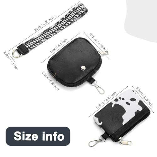 KUKOO Wristlet Wallets for Women, Zip Around Coin Purse Detachable Dual Pouch Keychain Wallet - color: Black Cow