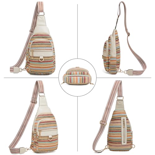 cakang Womens Sling Bag Crossbody Bags for Women Vegan Leather Sling Backpack Daypack Fanny Pack Crossbody Purse Travel - color: 7-rainbow Weaving-white