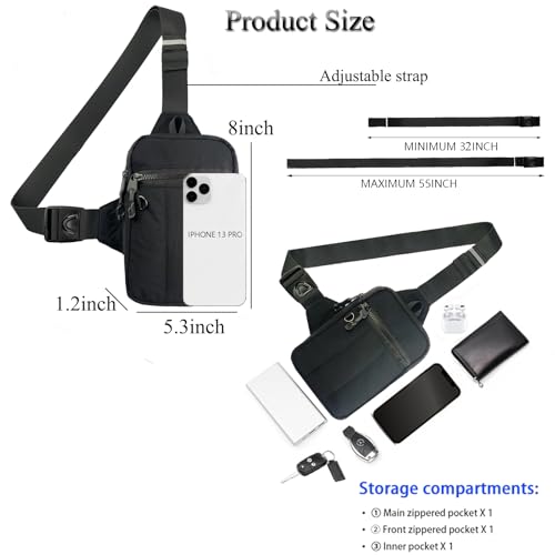 Mini Sling Bag for Men Crossbody,Small Chest Bag Casual Trendy Waterproof Lightweight Phone Crossover Daypack - color: Black Mini Anti Theft Crossbody Sling Bag