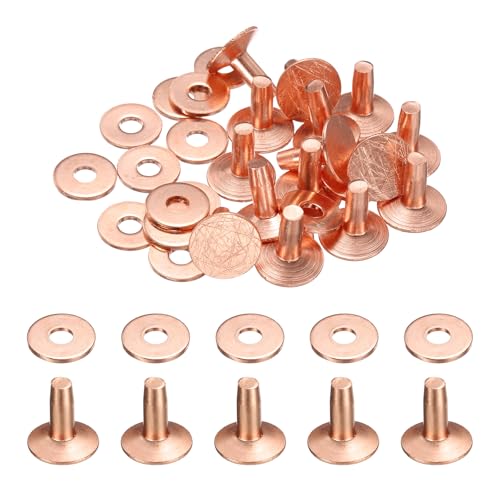 HARFINGTON 15Set Copper Rivets and Burrs Washers 12x4x10mm Dimpled Finish Solid Leather Rivet Fastener Studs Posts for Leather DIY Craft Belts Wallets Collars, Copper Tone - color: Copper Tone, size: 12x4x10mm