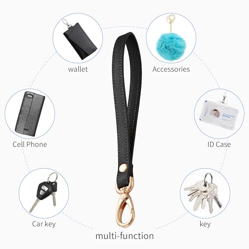Genuine Leather Wristlet Strap - Universal Hand Lanyard Replacement - color: Gold - Black